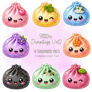 Glitter Dumpling Vol 2 Clipart PNG Bundle Kawaii Pastell Matfigurer