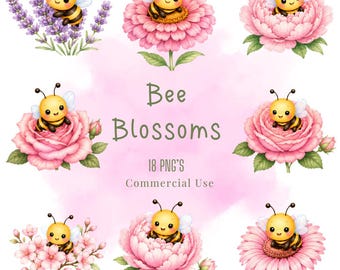 Pacchetto di clipart di api e fiori dai colori pastello, illustrazioni di api in stile kawaii