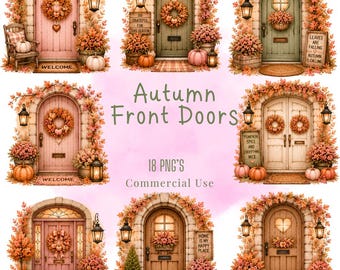 Bundle de cliparts automne porte d'entrée, illustrations pastel kawaii PNG (téléchargement numérique)