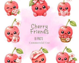 Bundle de cliparts Cerise Friends PNG, personnages de nourriture pastel kawaii