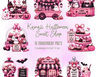 Bundle de cliparts Kawaii Halloween Sweet Shop, Illustrations Halloween PNG (téléchargement numérique)