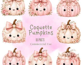Bundle de cliparts citrouilles coquettes, illustrations PNG Kawaii pastel (téléchargement numérique)