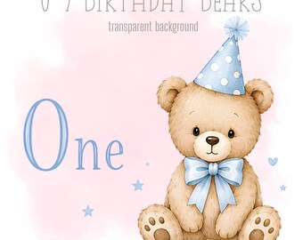 Blue Birthday Bears, 1-9 PNG, Little bears, Sublimation Design, Sweet teddy Clipart, Trending bears, Instant Digital Download