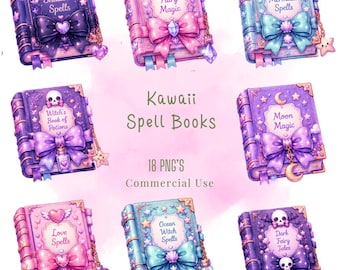 Kawaii Spell Books Clipart, PNG Bundle (Digital Download)
