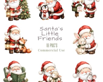 Santas Little Helpers Clipart PNG, Watercolour  (Digital Download)