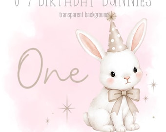 Neutral Birthday Bunnies, 1-9 PNG, Little Rabbits, Sublimation Design, Sweet Bunny Clipart, Trending Bunnies, Instant Digital Download