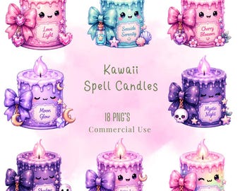 Kawaii Spell Candles Clipart, PNG Bundle (Digital Download)