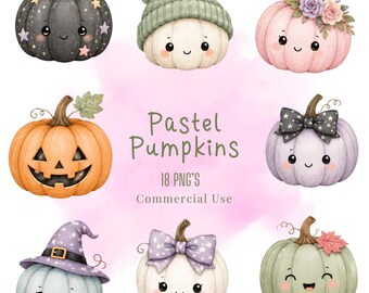 Bundle de clipart citrouilles pastel, illustrations PNG Kawaii pastel (téléchargement numérique)
