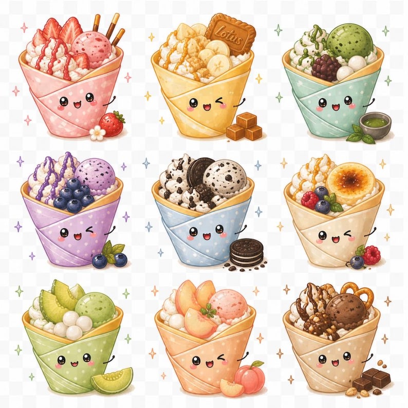 Kawaii Swirls Clipart PNG Bundle Kawaii Pastel Food Characters - Etsy