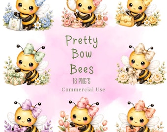 Clipartbundel Pretty Bow Bees, Kawaii Bee-illustraties