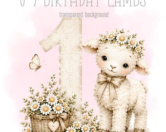 Neutral Birthday Lambs, 1-9 PNG, Little sheep, Sublimation Design, Sweet animal Clipart, Trending milestones, Instant Digital Download