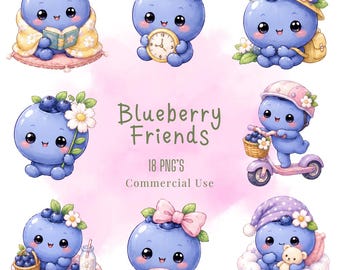 Bundle de cliparts, amis, bleuets, personnages de nourriture pastel kawaii