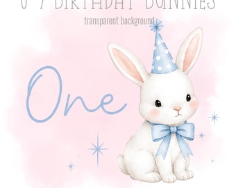 Blue Birthday Bunnies, 1-9 PNG, Little Rabbits, Sublimation Design, Sweet Bunny Clipart, Trending Bunnies, Instant Digital Download