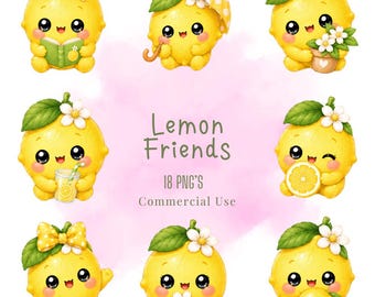 Ensemble de cliparts PNG amis citron, personnages de nourriture pastel kawaii