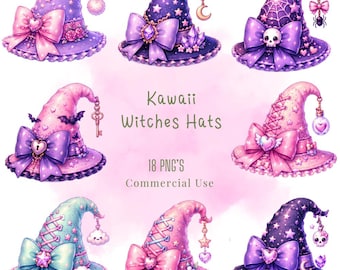 Kawaii Witches Hats Clipart, PNG Bundle (Digital Download)
