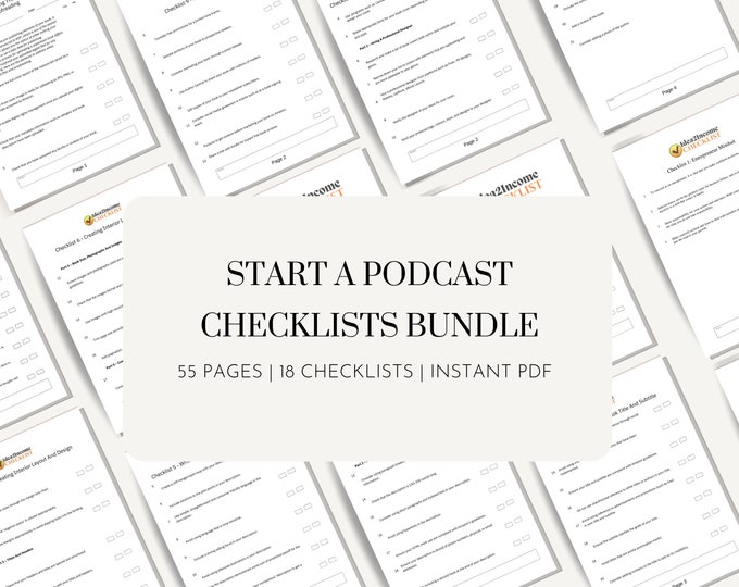 x18 Start a Podcast Checklist Bundle| 55 Pages Bundle | PDF Instant Download | Coach, Consultants