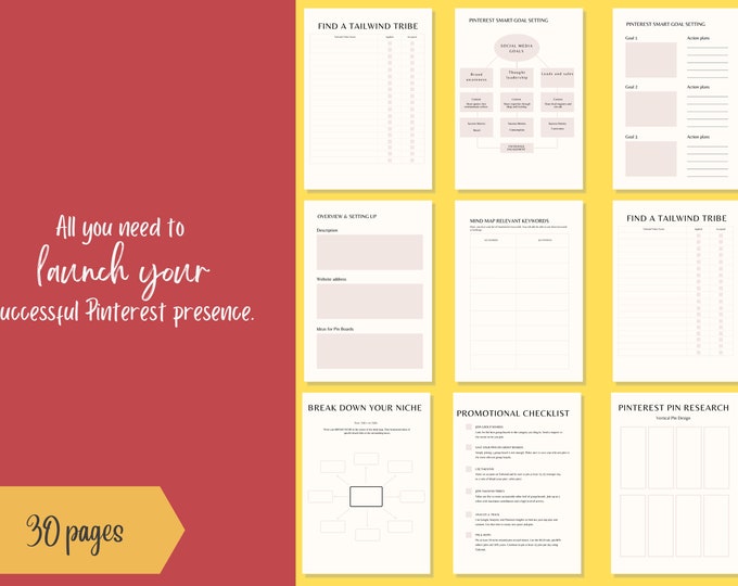 Pinterest strategy planner, Pinterest workbook, Checklist and Guide 30 pages PDF printable A4/US