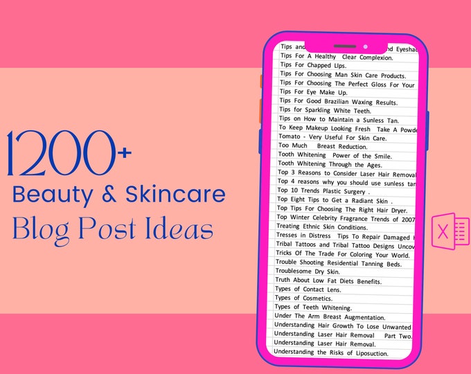 1200+ Beauty and Skincare Blog Post Ideas | A-Z in Excel Worksheet | Inspiration for Engaging Content