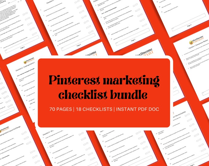 x18 Pinterest marketing checklist bundle  | 70 Pages| Pinterest Marketing for Bloggers and Business owners