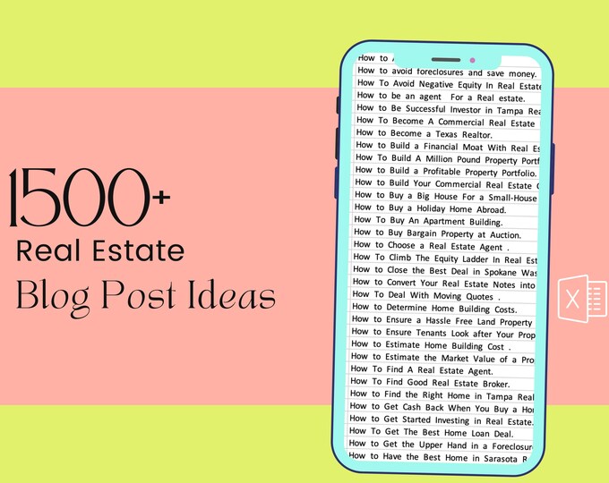 1500+ Real Estate Blog Post Ideas | A-Z in Excel Worksheet | Inspiration for Engaging Content