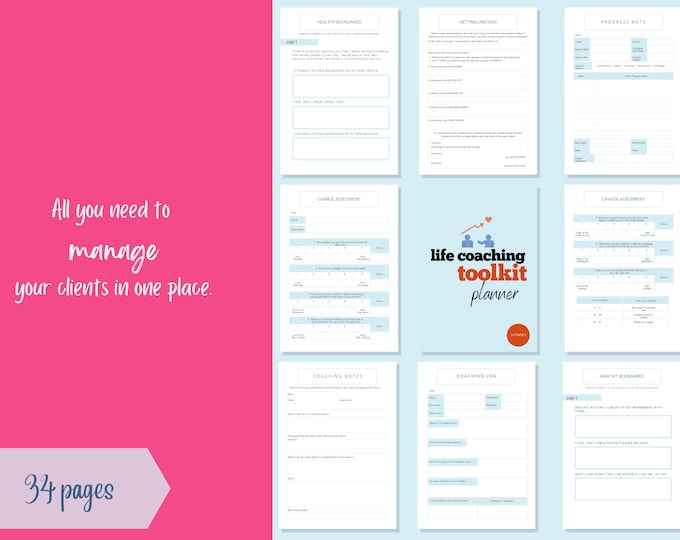Life coach toolkit, Life coaching planner, Life coach templates 30+ pages PDF printable A4/US
