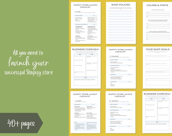 Shopify store planner printable. Shopify planning workbook 40 pages PDF printable A4/US