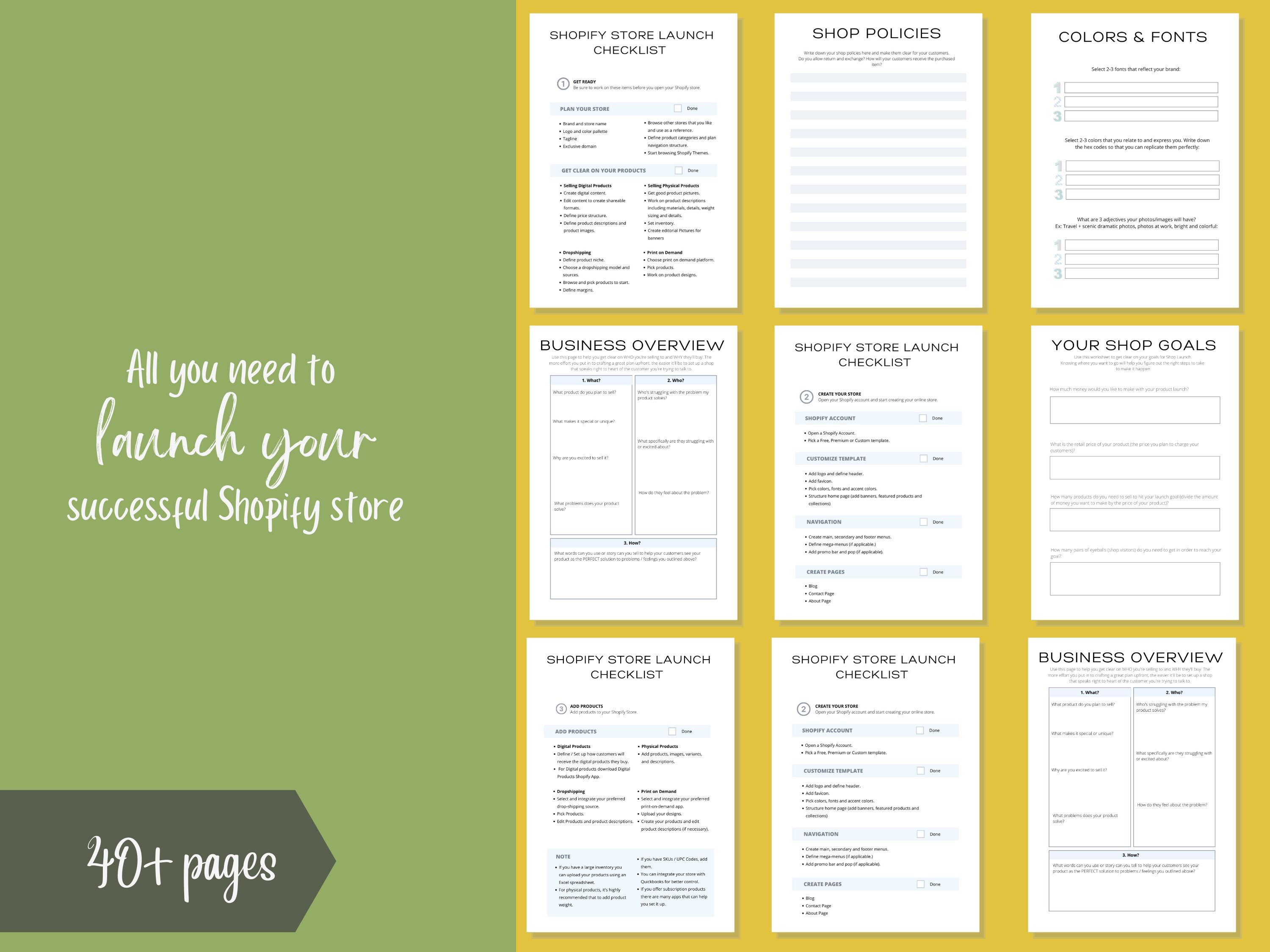 Shopify Store Planner Printable. Shopify Planning Workbook 40 Pages PDF ...