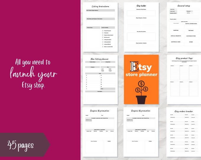 Etsy store planner, Start Etsy store planning workbook  40 +  pages PDF printable A4/US