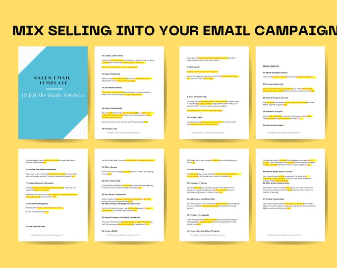 Sales email templates x9 | Promotional scripts | Prewritten scripts for business owners.