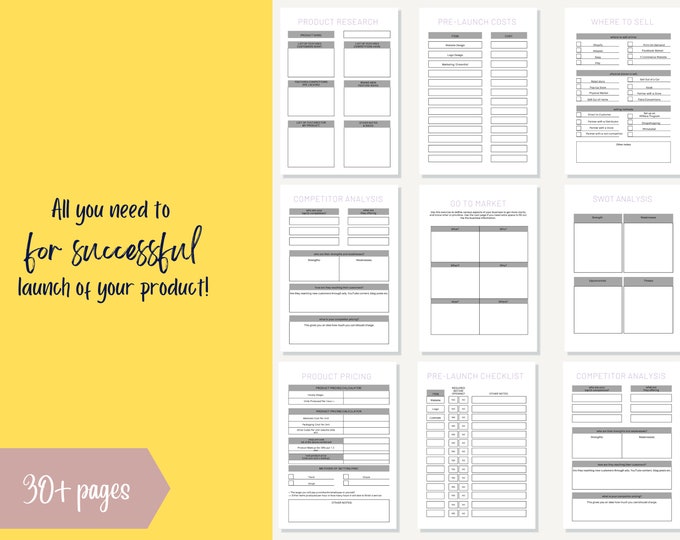 Product launch planner printable. Launch workbook. Launch Business worksheets 40 pages PDF printable A4/US