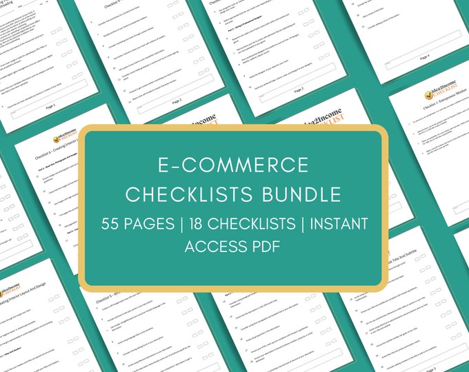 X18 Start an E-commerce Checklist bundle  | 55 Pages | Shopify, WooCommerce, Shipping plus...