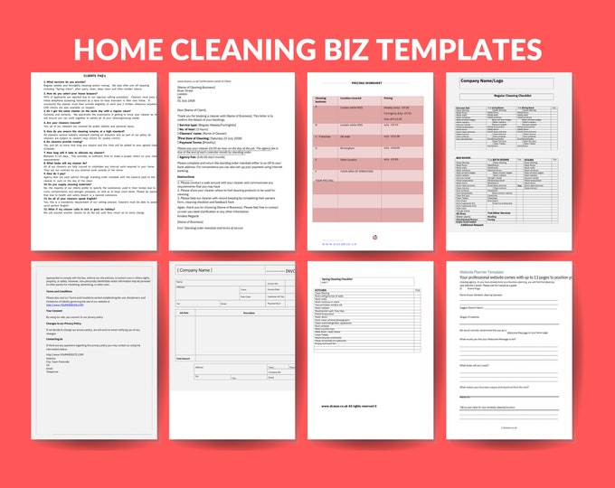 Domestic Cleaning Agency Start-up Templates. UK Home cleaning market, Editable Templates A4, Instant, Start Cleaning Business Agency.