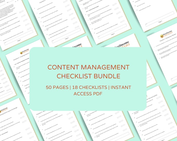 x18 Content Management checklist bundle | 50 Pages Checklist Bundle | Create Compelling Time in Less time.