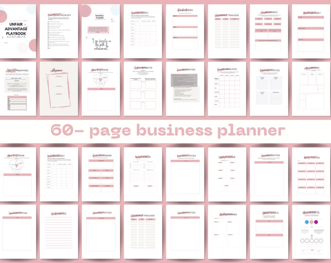 Business Planner, small business owner unfair advantage playbook. 60 Pages A4/US 8.5 x 11 growth and productivity workbook.