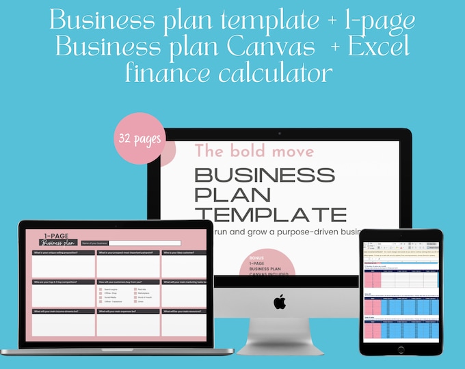 3 in 1 Business Plan Bundle 2022 | Excel Finance Calculator included | 1 Page Concise Plan Included | PDF Workbook in A4/US Sizes.
