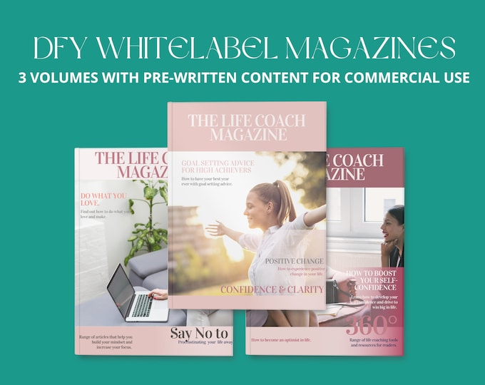 Ready-to-Publish X3 DFY Life Coach Magazines Brandable Whitelabel 50-pages| Pre-written on-demand content| Built in CANVA | Commercial Use