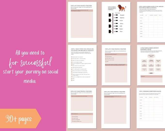 Social media marketing planner.  Getting started 30+ pages PDF printable A4/US