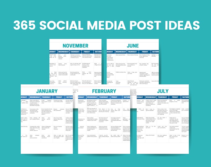 365 Evergreen social media marketing calendar 2023 Post High Engagement Ideas | Great for ALL Social Platforms