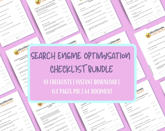 x19 Search Engine Optimisation Checklist | 64 Pages Checklists bundle | More Google Traffic to Website ++