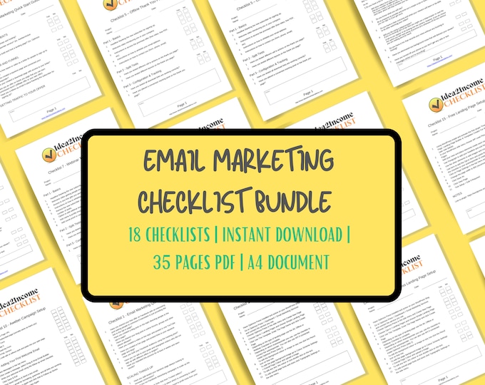 27 Checklists Email Marketing Bundle | Succeed at Email Marketing |  Beginner Friendly, Simple Tick Boxes Included.