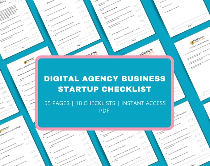 x18 Start a Digital Agency Startup Checklists | 55 Pages Checklists bundle | Offer marketing service to Small business owners