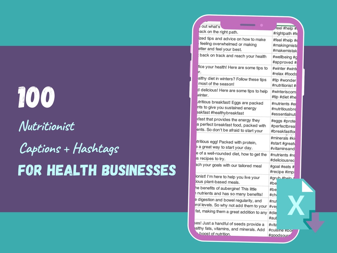 100 Social Media Captions for Nutritionist Businesses Excel Worksheet