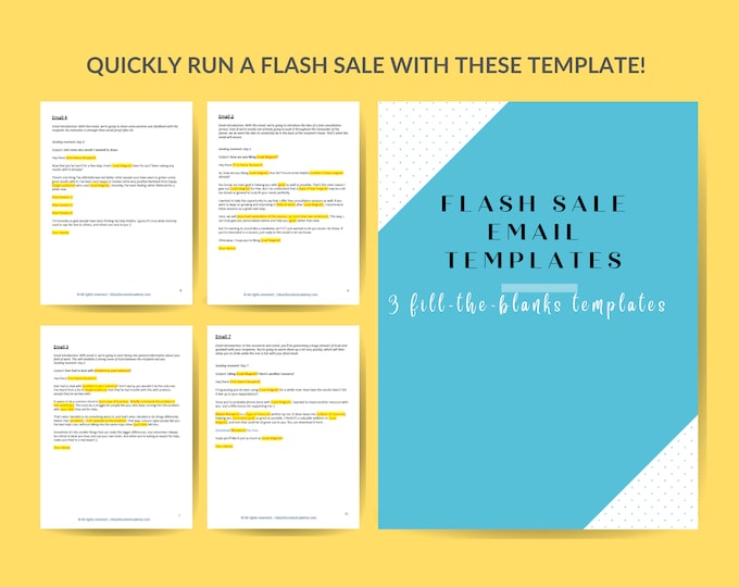 Flash sale email sequence |Pre-written email templates x3 | Fill-in-the-blanks email templates | Discount offers email