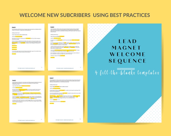 Lead Magnet welcome email scripts | 4 email series | Prewritten email marketing templates