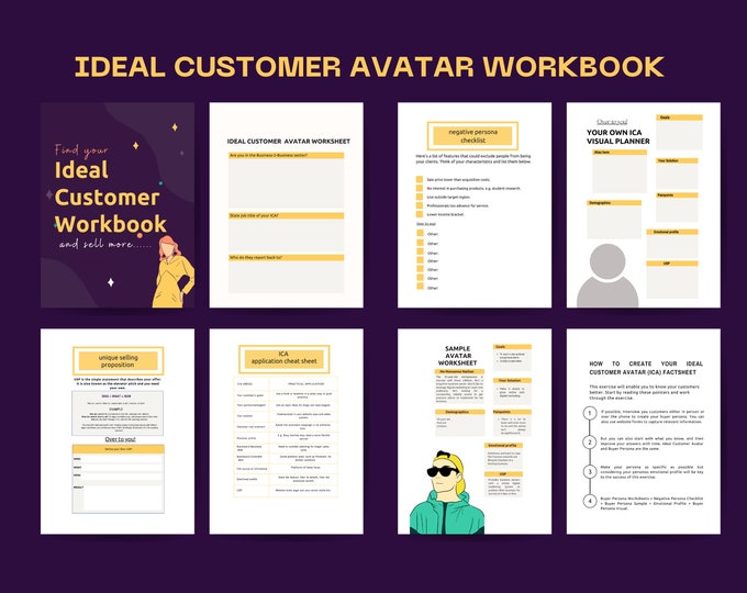Find Your Ideal Customer Workbook | ICA | Buyer Persona Worksheet and Target Audience planner