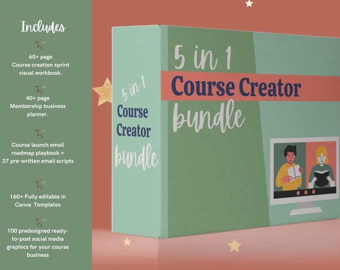 5 in 1 Course Creation Bundle | x3 Planners, Funnel playbook | 160+ Canva branding designs + 100 Ready to Post Social Media graphics.