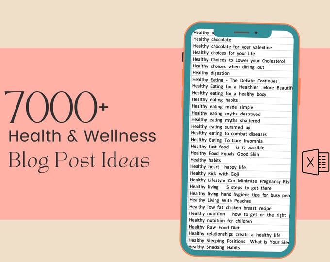 7000+ Health, Fitness and Wellness Blog Post Ideas | A-Z in Excel Worksheet | Inspiration for Engaging Content