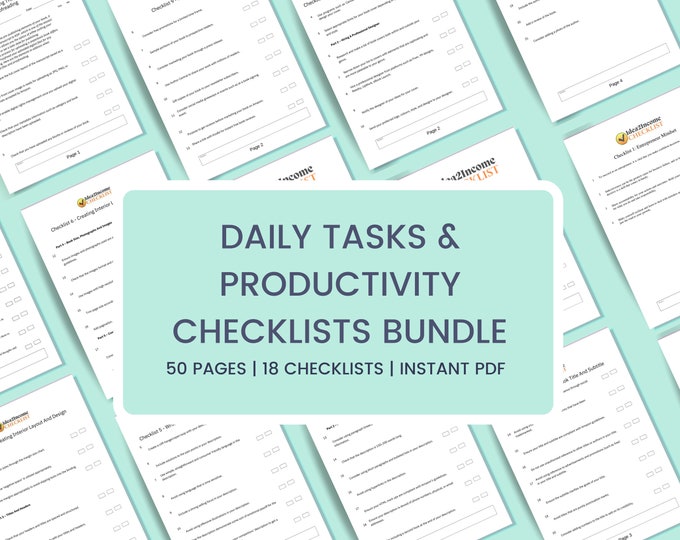 x18 Productivity and Daily Tasks and Planning Checklist Bundle | 50 Pages Bundle | Get more done.