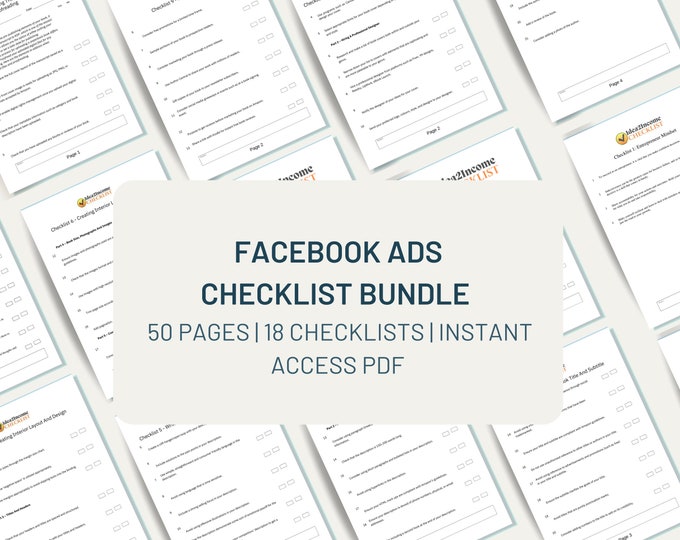 x18 Facebooks ads checklist bundle | 50 Pages checklist bundle | No info overwhelm, Just action.