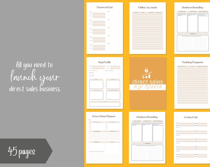 Direct sales MLM planner, Direct sales workbook, 36+ pages PDF printable A4/US